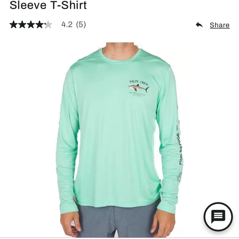 Men’s long sleeve SALTY CREW XL tee shirt. Color is SEAFOAM.